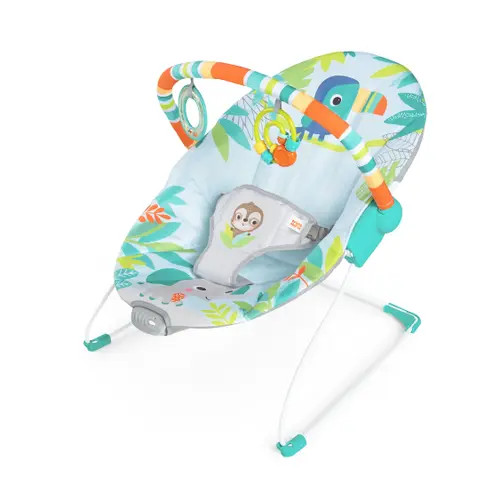 Bright Starts Rainforest Vibes Vibrating Bouncer with Toy Bar in Blue at Nordstrom | Nordstrom