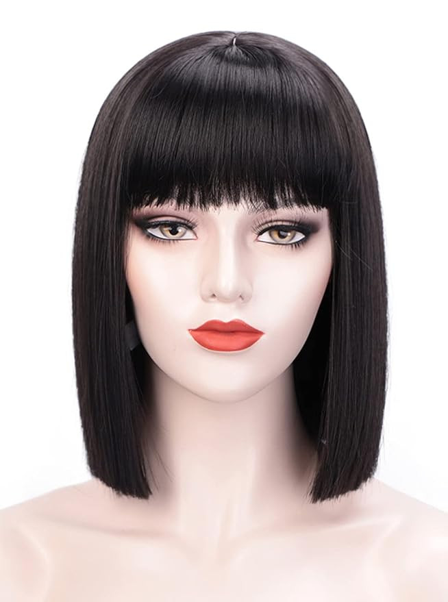 Amazon.com : Juziviee Short Black Wigs for Women Costume 12'' Black Bob Wig with Bangs Cute Natur... | Amazon (US)