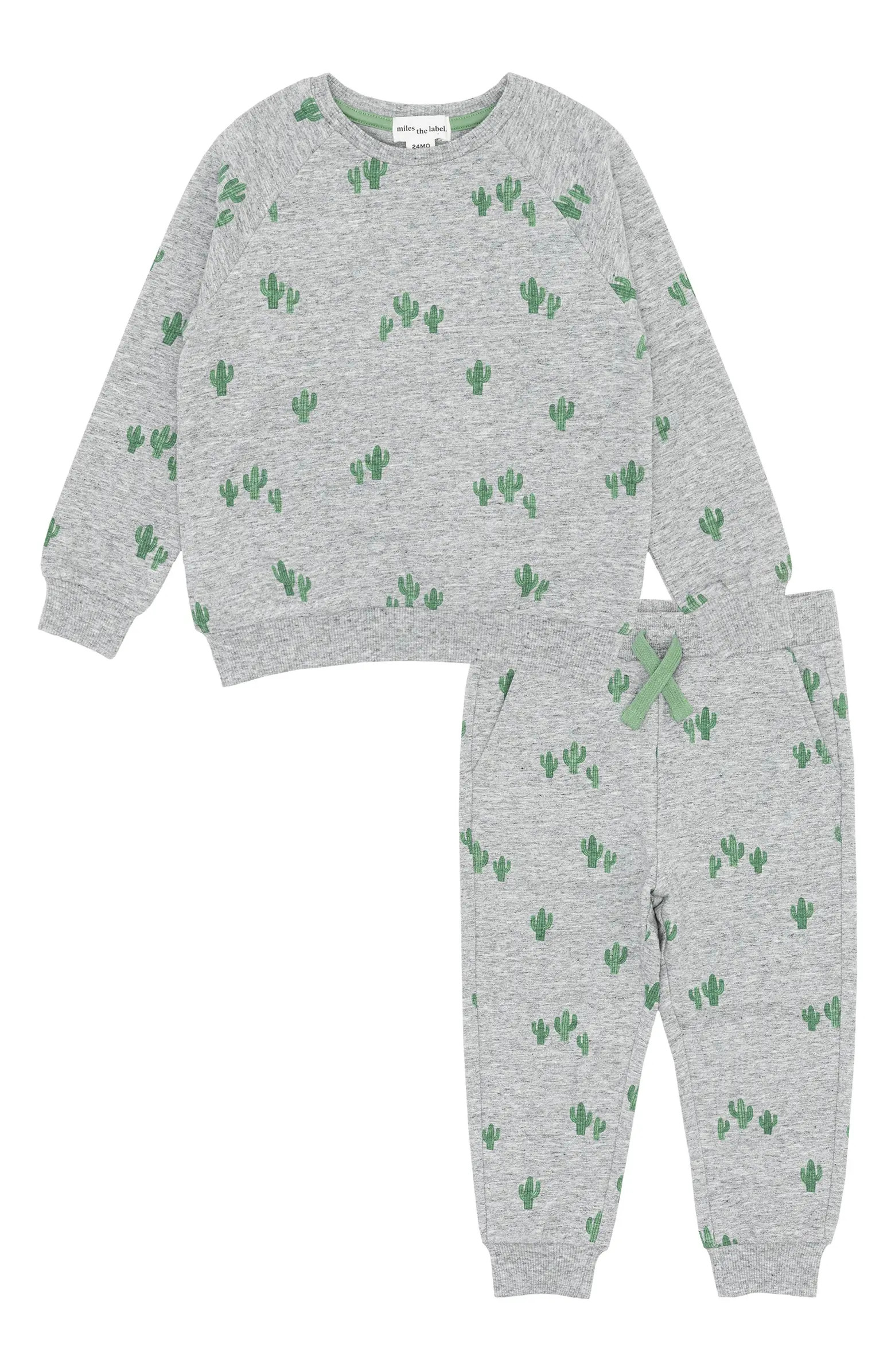 MILES THE LABEL Cactus Print Stretch Organic Cotton Sweatshirt & Joggers Set | Nordstrom | Nordstrom