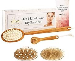 5-Piece Premium Dry Brushing Body Brush Set in Bamboo + Natural Boar Bristle (Beige): 3 Targeted Dry | Amazon (US)