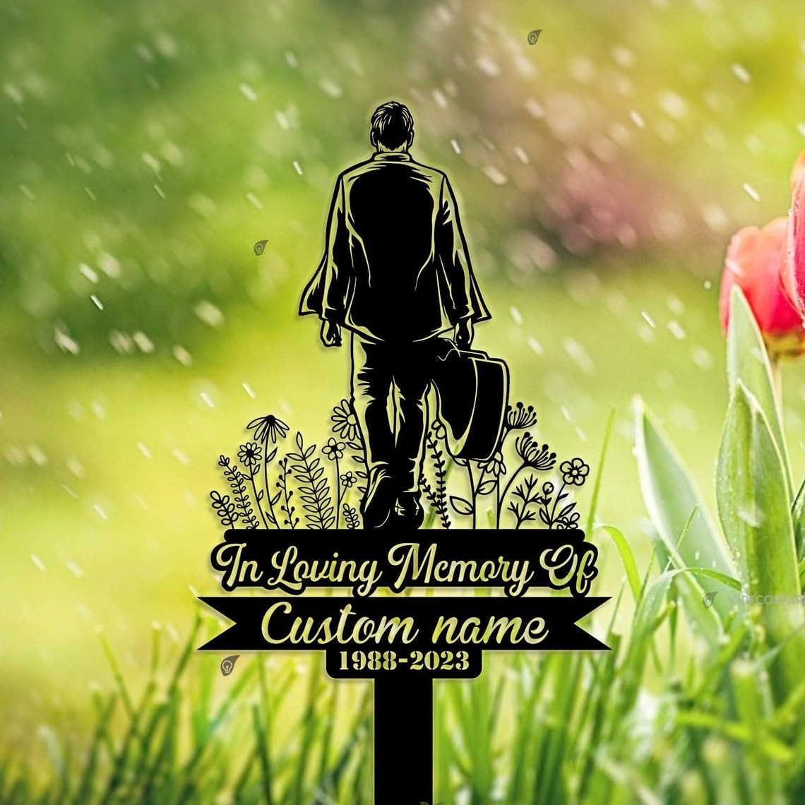 Man Playing Guitar Grave Marker for Cemetery, Memorial Guitar Metal Yard Art Outdoor/Garden Decor... | Amazon (US)