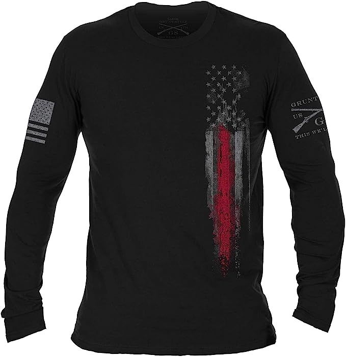 Grunt Style Red Line Flag - Long Sleeve Black | Amazon (US)