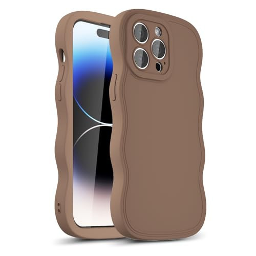 LoeoeL Girly Case for iPhone 14 Pro Silicone, Wavy 14 Pro Phone Case for Women, Curly Wave Cute Y2k Ripple Aesthetic Design, Slim Soft Rubber Jelly Camera Protection Case, Brown Fall | Amazon (US)