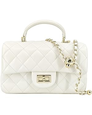 Small Quilted Crossbody Bag for Women, Genuine Leather Mini Shoulder Flap Purse with Gold Chain S... | Amazon (US)