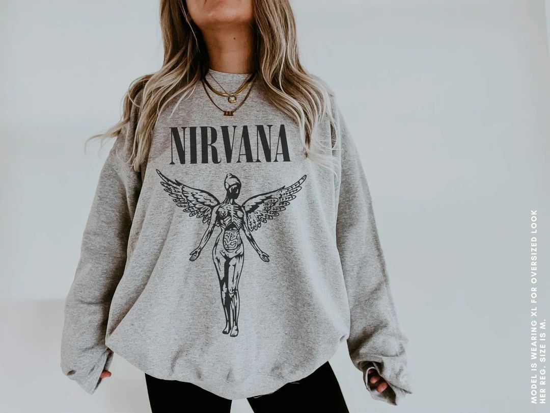 Nirvana Unisex Sweatshirt 90s Vintage Band Shirt in Utero Crewneck Nirvana Tour Hoodie Kurt Cobai... | Etsy (US)