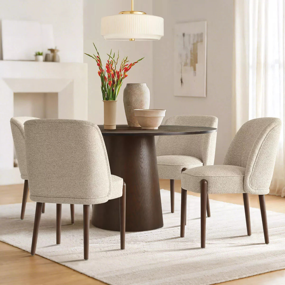 Modern Curved-Back Beige Upholstered Dining Chairs Set of 4, Comfortable Dining Room Chairs with ... | Target