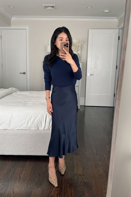 These $50 cashmere sweaters would make nice Mother’s Day gifts!

• 100% silk Midi slip skirt Xs - I also have the champagne color for a few years now and that color is the prettiest . @onequince #quincepartner

A luxe year-round piece and pairs well with the matching affordable cashmere sweater for an elevated look. I usually wear my Uniqlo shaper shorts under my silk slip skirts, and I tuck this sweater using my DIY elastic tuck band method or using a hidden skinny belt as shown in one of my recent reels!

The xs skirt measures 22.5” across the waist (elastic) and 28 to 29” in length. 

• $50 cashmere sweater xs . This one is classic fit, with sleeves just a little long on me so I usually wear them casually pushed up. They also have a shrunken fit cashmere sweatshirt style that’s slightly smaller in fit. 

• Gucci heels 35

#petite elegant outfits / spring workwear 

#LTKfindsunder100 #LTKSeasonal #LTKworkwear