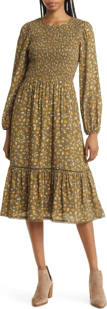 Vineyards in the Valley Floral Long Sleeve Tiered Midi Dress | Nordstrom