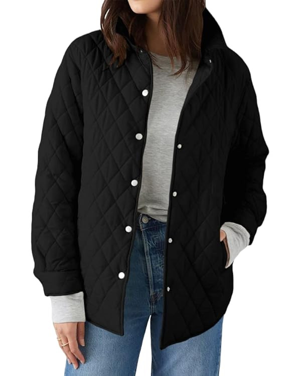 Grlasen Women's Lightweight Quilted Jacket Stand Collar Single-breasted Long Sleeve Warm Oversize... | Amazon (US)