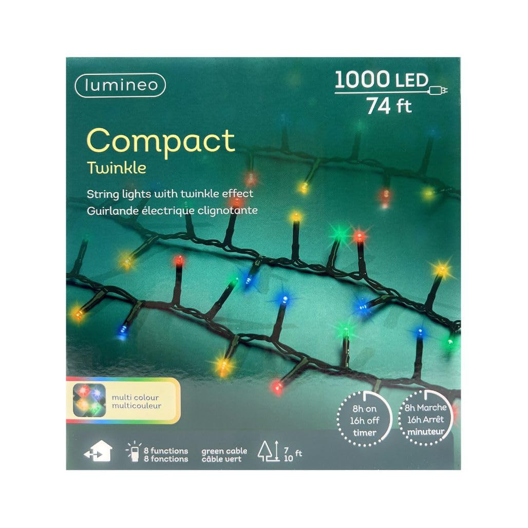 1000 LED Multi-Colored Christmas Compact Lights Set, Green Wire 74 Feet | Amazon (US)