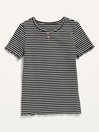 Striped Rib-Knit Short-Sleeve Henley for Girls | Old Navy (US)