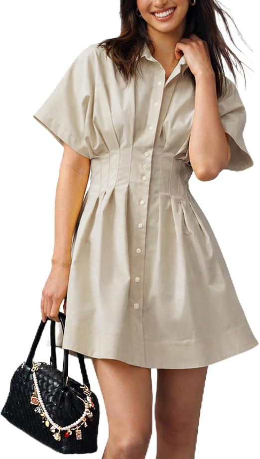 Women’s Mini Shirt Dress Casual Button Down Short Sleeve Collared Summer Dresses | Amazon (US)