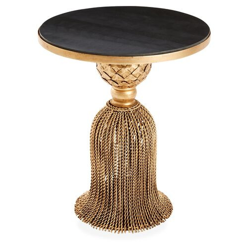 Cailey Tassel Granite Side Table, Gold/Black | One Kings Lane