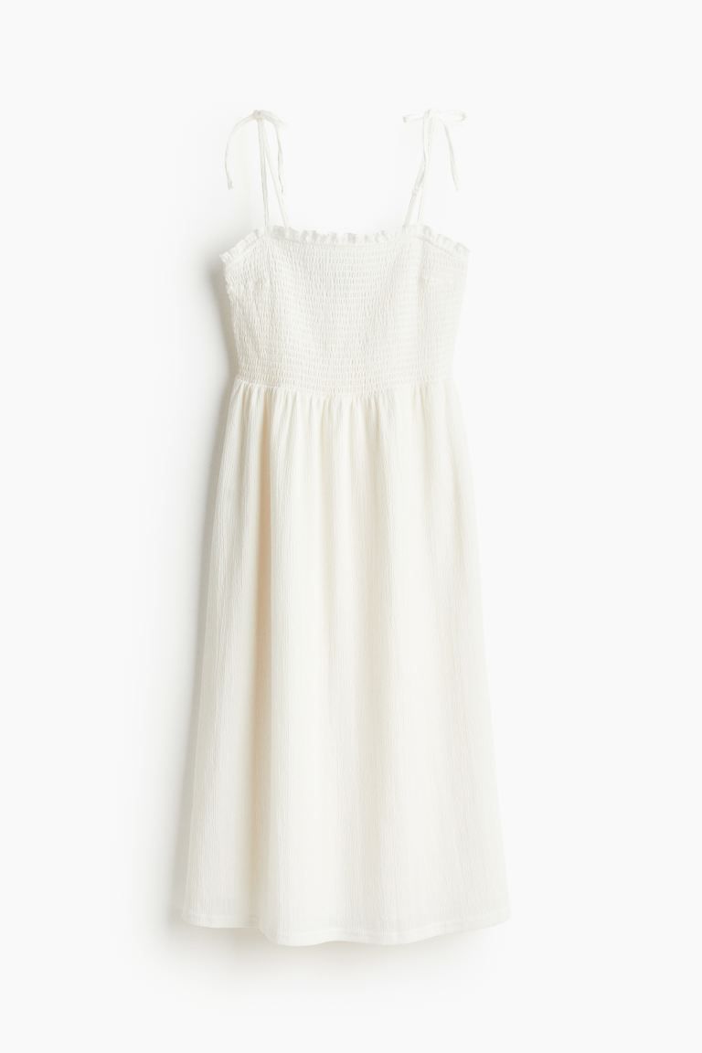 Tie-shoulder-strap Smocked Dress - Cream - Ladies | H&M US | H&M (US + CA)