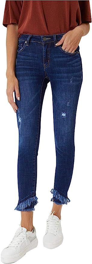 Kan Can Mid-Rise Fringe Ankle Skinny Jeans | Amazon (US)