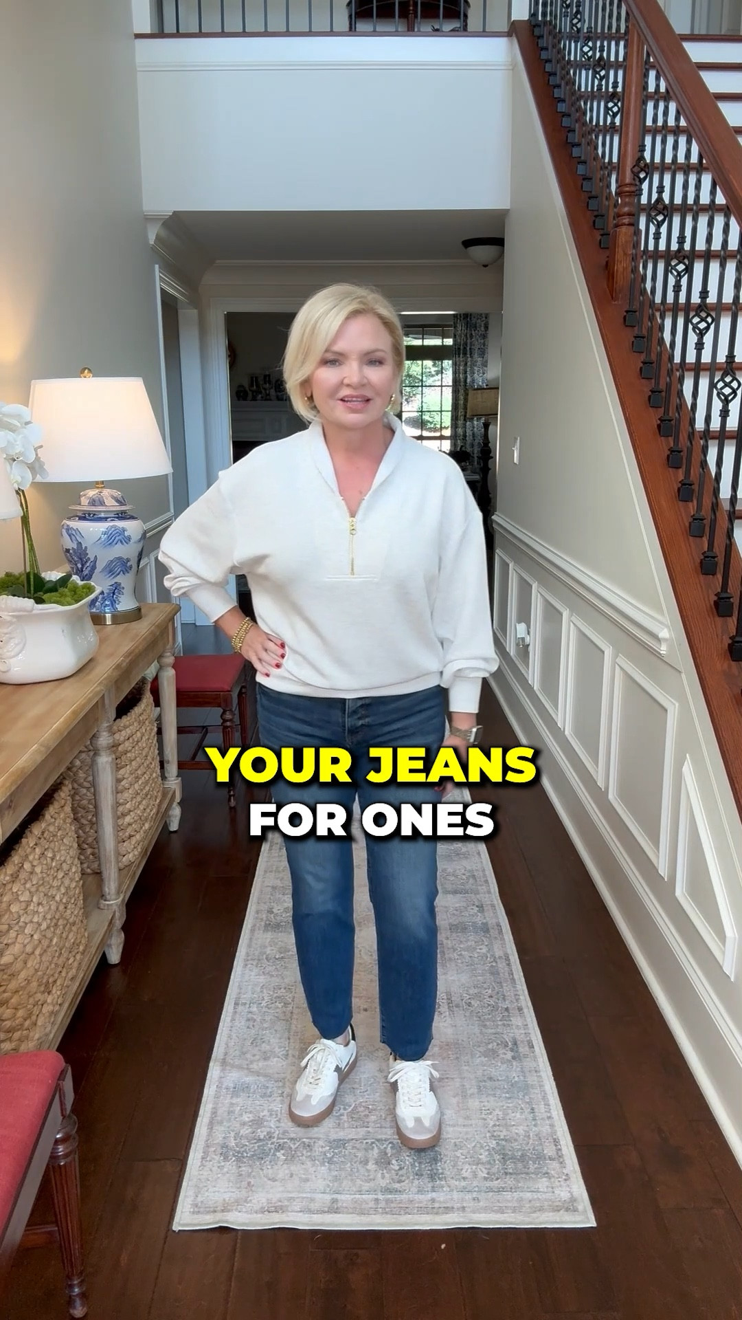👟 One of the biggest mistakes I see ladies make when wearing jeans is to pair them with their gym shoes! Yes, they may be comfy but your HOKA's and ON's look pretty silly unless you have on workout gear. Plus, the jeans are often too long, bunching up around the ankles & creating a frumpy look. 

You can still be comfortable AND look stylish with a couple of tweaks! Choose a pair of jeans that hit right above the ankle, and a pair of stylish sneakers. There are SO many options out there right now! 

Style mistakes
Casual outfits
Sneakers
Jeans
What not to wear 
Style tips

#fashionover50
#styletips
#stylemistakes
#whatnottowear
#midlifefashion
#midlifestyle

#LTKVideo #LTKShoeCrush #LTKStyleTip