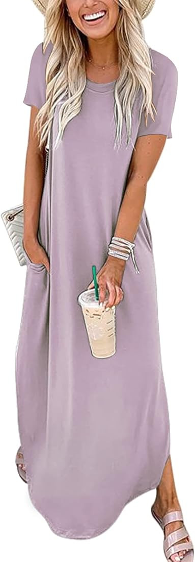 ANRABESS Women's Casual Loose Short Sleeve Long Dress Split Maxi Summer Beach Dress with Pockets | Amazon (US)
