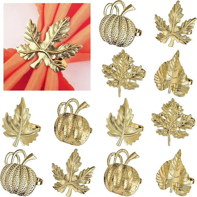 Thanksgiving Napkin Rings Set of 12, Maple Leaf Pumpkin Fall Napkin Rings | Amazon (US)