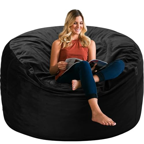 HABUTWAY Bean Bag Chair 3Ft Luxurious Velvet Ultra Soft Fur with High Rebound Memory Foam Bean Bag Chairs for Adults Plush Lazy Sofa with Fluffy Sponge 3' (Black New) | Amazon (US)