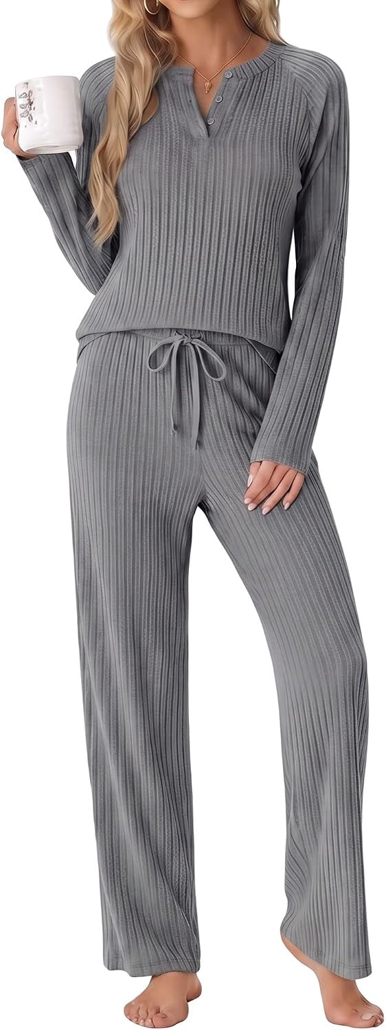 PrinStory Womens Ribbed Pajama Sets Winter Pjs 2 Piece Lounge Set | Amazon (US)