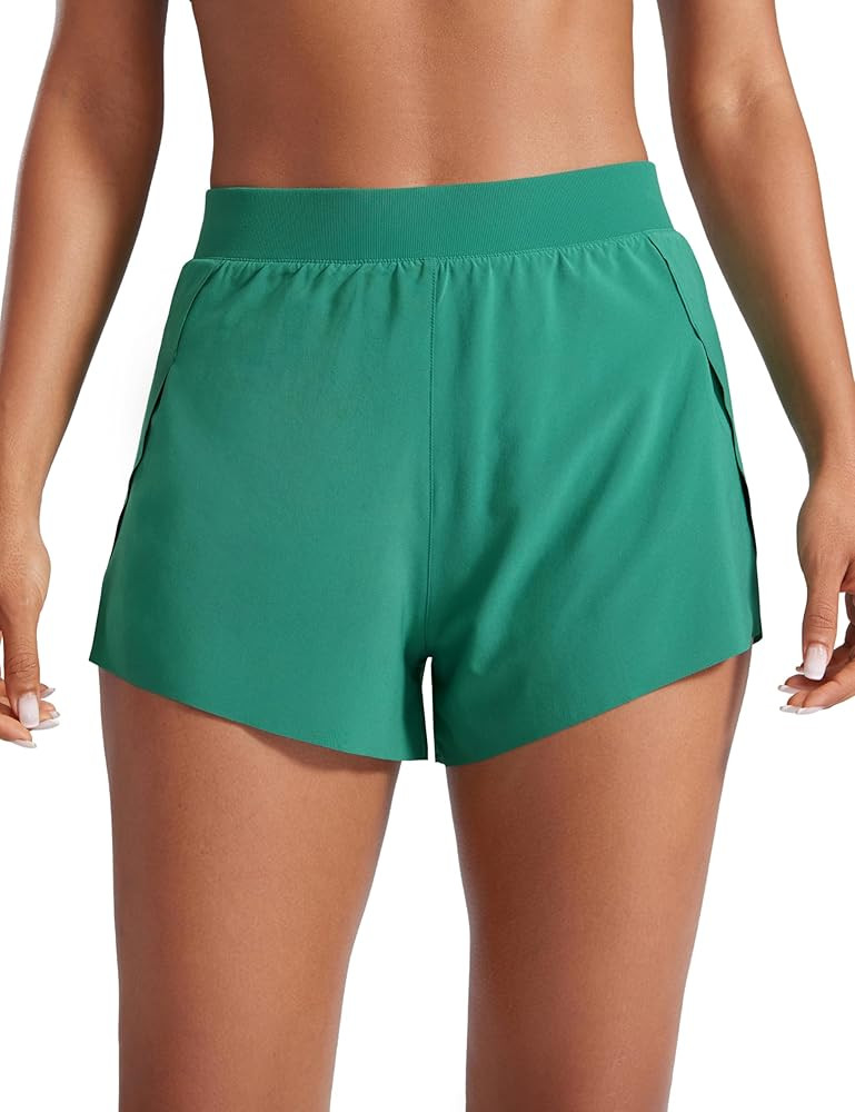 CRZ YOGA Running Shorts for Women High Waisted V Split for Gym Workout Athletic Track with Liner ... | Amazon (US)