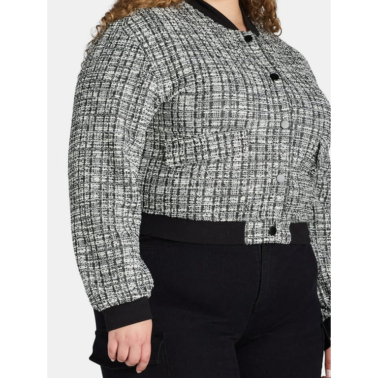 Madden NYC Juniors Plus Boucle Tweed Bomber Jacket, Sizes 1X-4X - Walmart.com | Walmart (US)