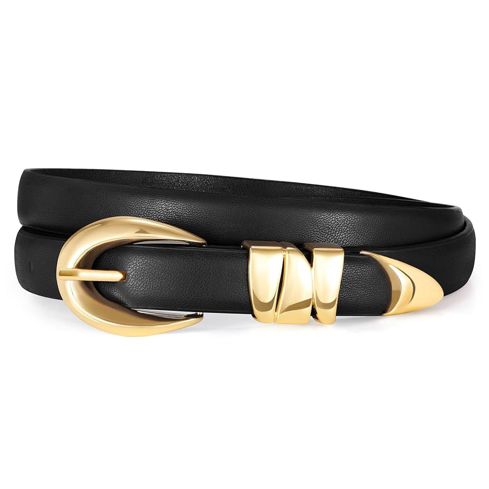 XZQTIVE Women's Skinny Leather Belts Ladies Thin Waist Belts for Jeans Dress Pants Trendy Black B... | Amazon (US)