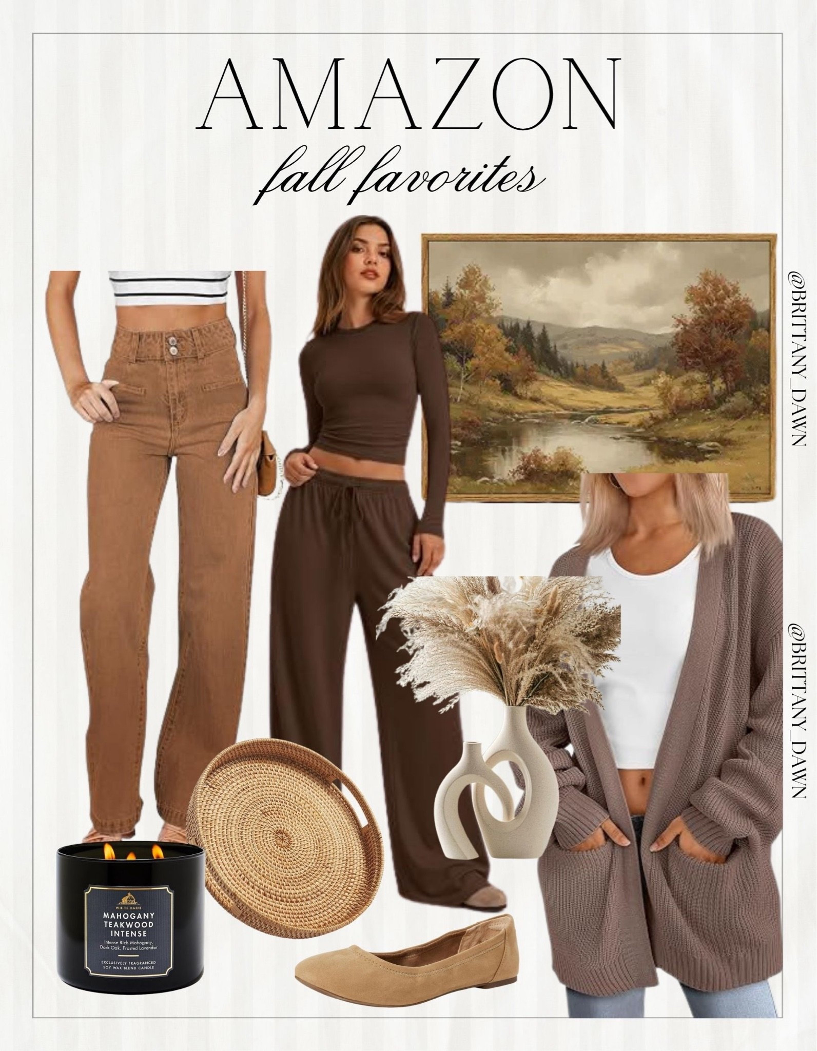 Warm earthy tones for the ultimate autumn aesthetic! 🍁

Relaxed brown trousers, cozy oversized cardigans, and comfortable tan flats keep everyday looks effortless.

Elevate your space with a landscape wall art piece, rattan tray, pampas vase, and Mahogany Teakwood candle. ✨

#AmazonHome #AmazonFashion #FallInspo #CozyHome #LTKfashion #AutumnAesthetic #HomeStyling #OOTD #AmazonFinds

#LTKootd #LTKHome #LTKSeasonal