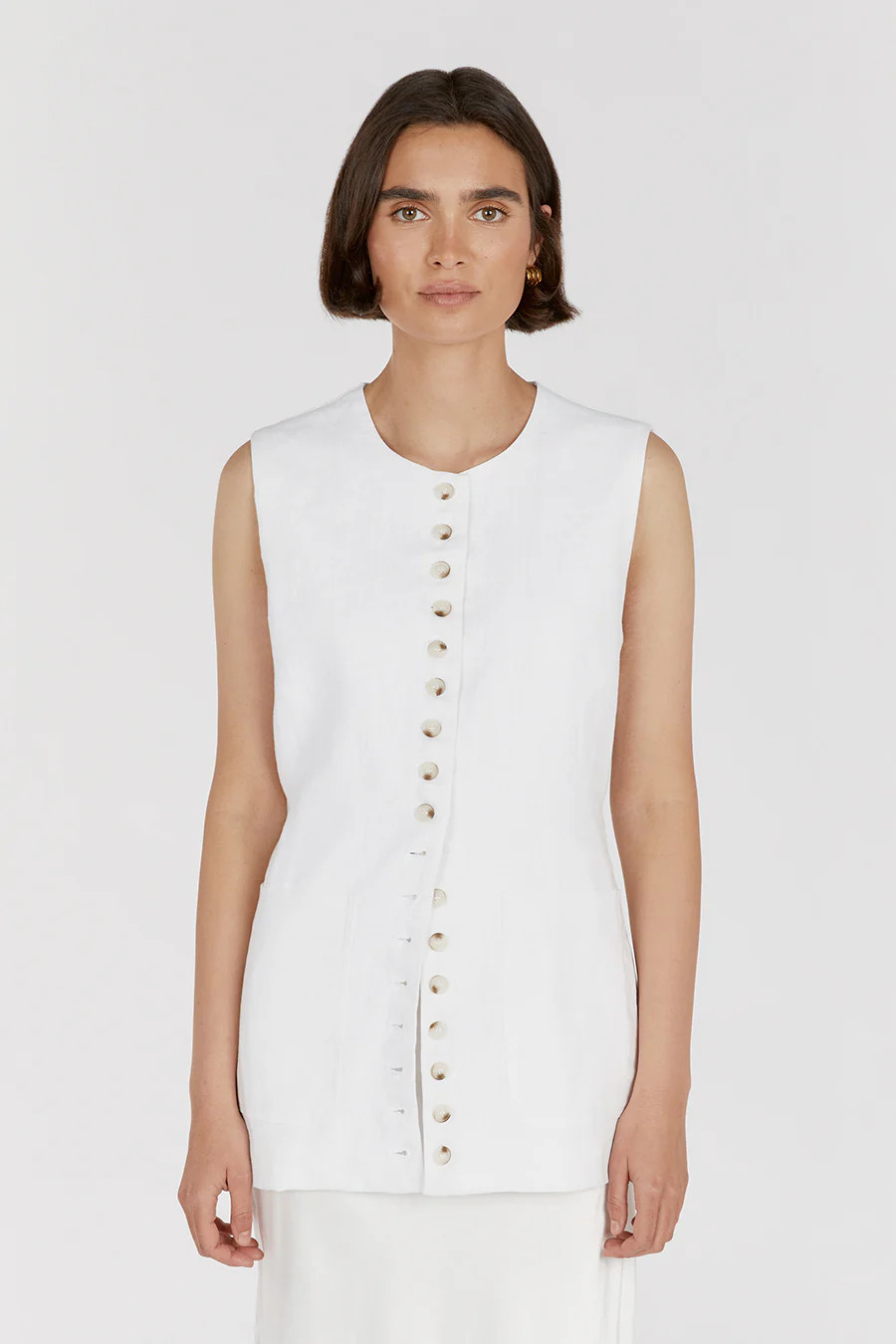 TILLY WHITE LINEN LONGLINE VEST | DISSH