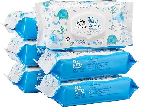 Amazon Brand - Mama Bear 99% Water Baby Wipes, Hypoallergenic, Fragrance Free,72 Count (Pack of 6... | Amazon (US)
