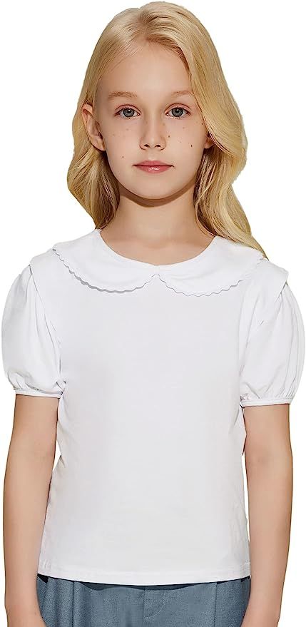 Danna Belle Girls Shirt Girl Blouse Girl Solid Color Tee Short Sleeve Top Peter Pan Collar Shirt ... | Amazon (US)