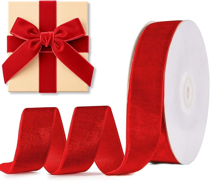 Red Velvet Ribbon 1 Inch x 20 Yards - Christmas Vintage Ribbon for Wreaths, Gift Wrapping, DIY Cr... | Amazon (US)
