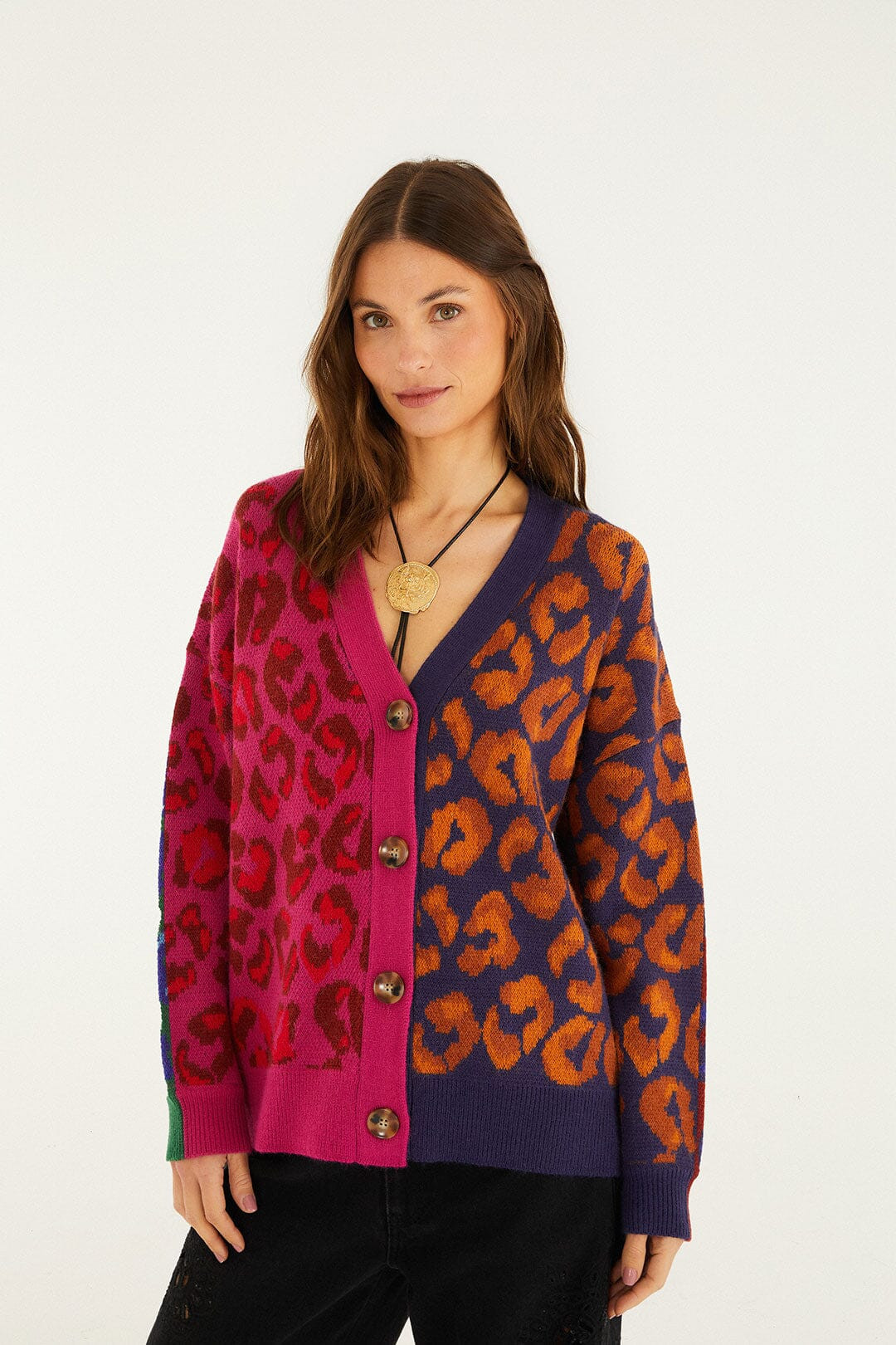 Mixed Ikat Leopard Buttoned Knit Cardigan, IKAT DYED LEOPARD MIXED / L | FarmRio (US)