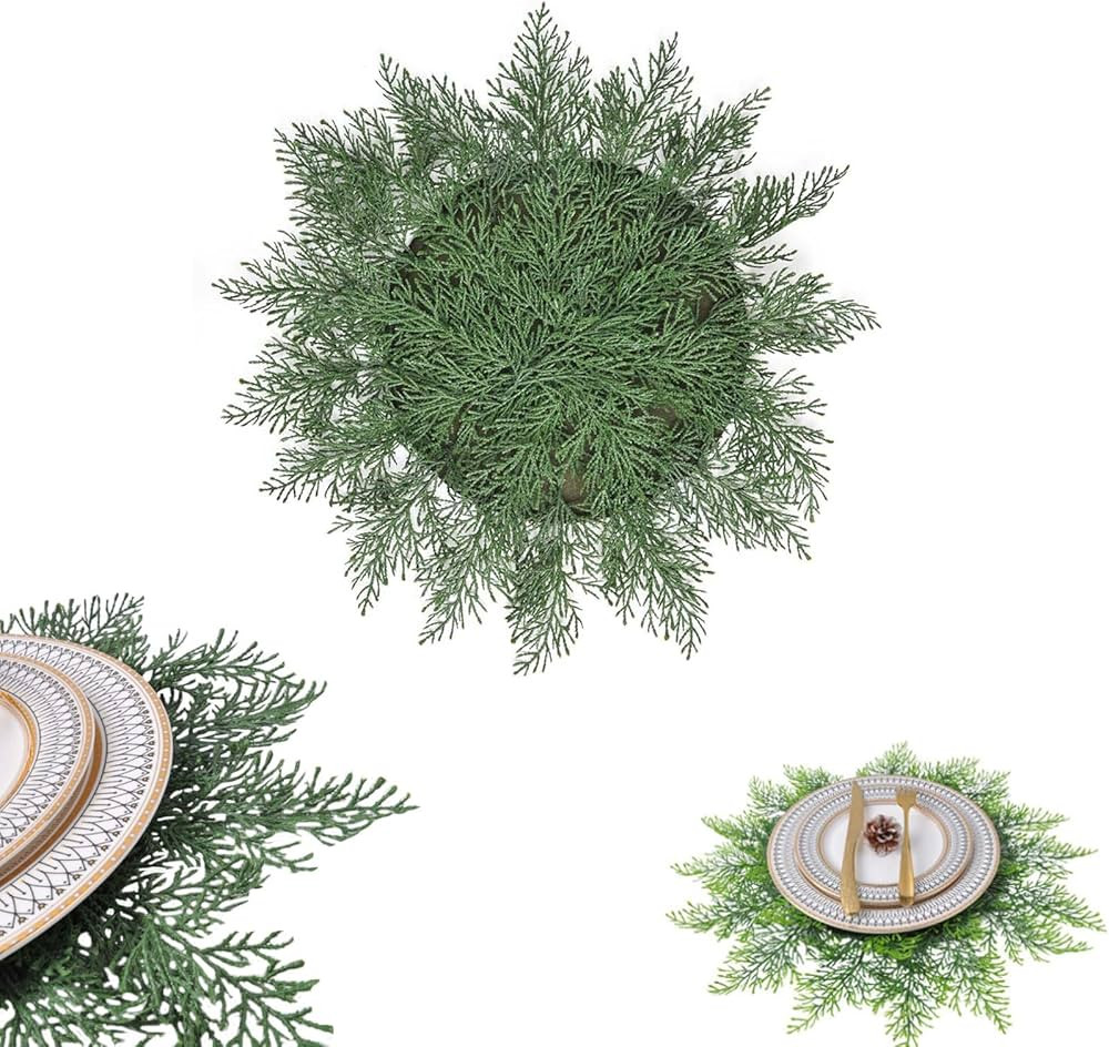 Faux Cedar Placemats, 18in Faux Cedar Placemats, Christmas Placemats, Holiday Placemats, Cedar Pl... | Amazon (US)