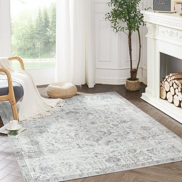 RUGKING Traditional Area Rug 5x7 Gray Multi Flodable Floral Print Distressed Non Slip Indoor Rug ... | Walmart (US)