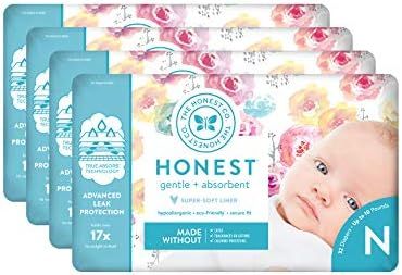 The Honest Company Diapers - Newborn, Size 0 - Rose Blossom Print TrueAbsorb Technology Plant-Der... | Amazon (US)