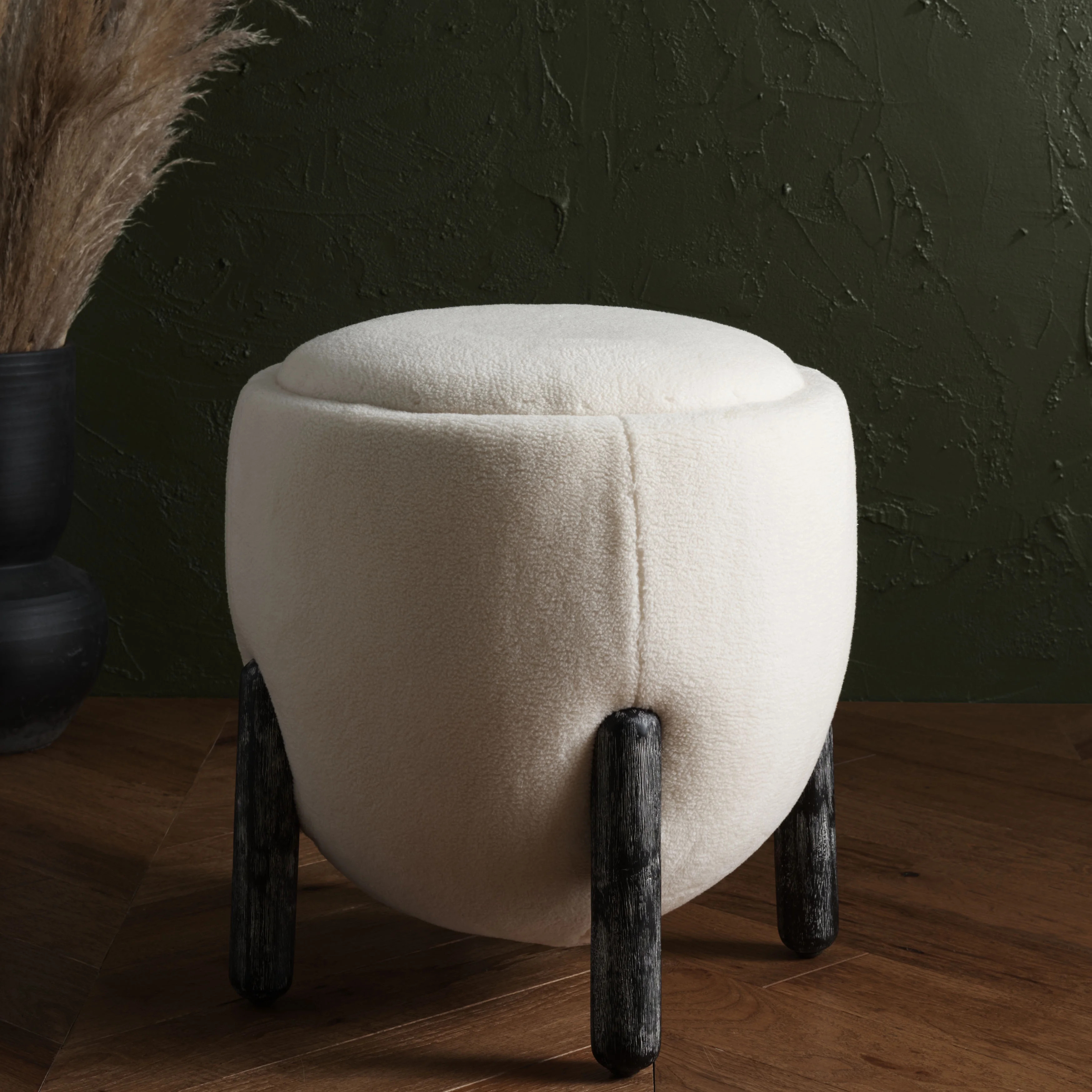 SAFAVIEH Couture Clarabella Modern Faux Lamb Wool Ottoman, Cream/Black | Walmart (US)