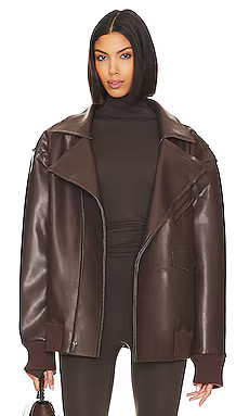 Norma Kamali Oversized Moto Jacket in Chocolate from Revolve.com | Revolve Clothing (Global)