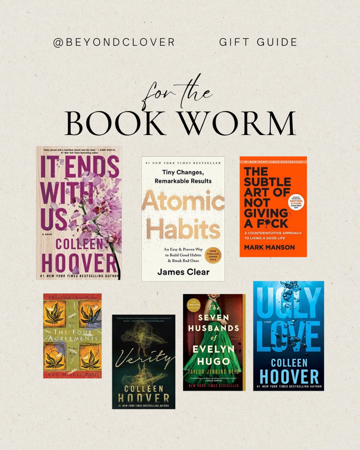 gift guide, bookworm, colleen hoover, atomic habits, it ends with us, ugly love, four agreements, book recommendations, books, gift

#LTKCyberweek 

#LTKhome #LTKGiftGuide