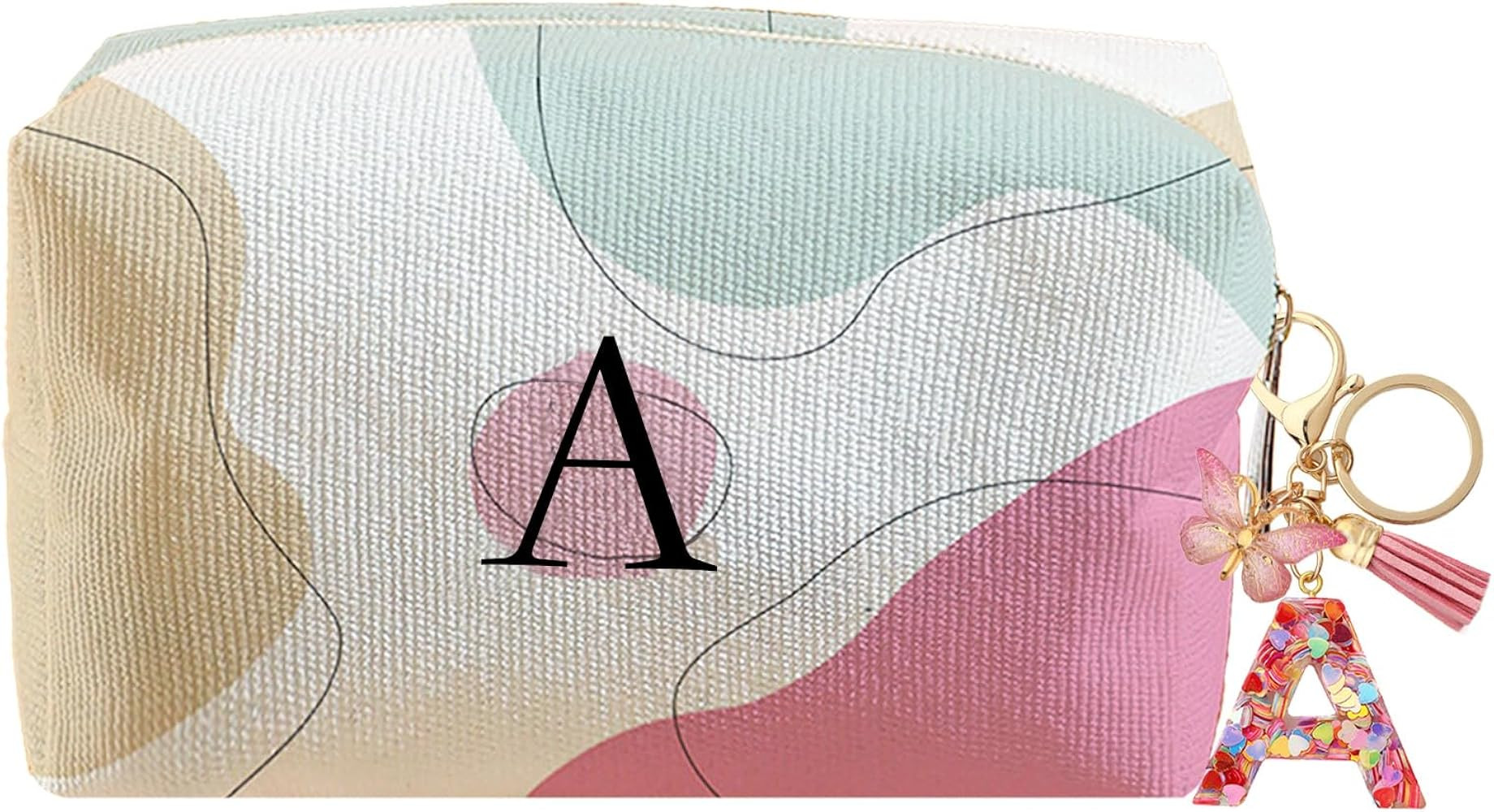 LYDZTION Personalized Initial Makeup Bag Letter Keychain, Custom Makeup Cosmetic Bag for Women Mo... | Amazon (US)