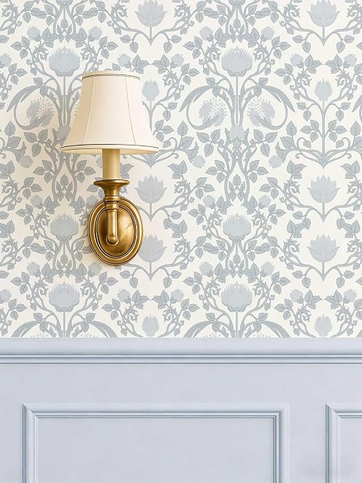 17.3"\u00d778.7" Blue Floral Peel and Stick Wallpaper, Damask Vintage Wallpaper for Bedroom Bathr... | Amazon (US)