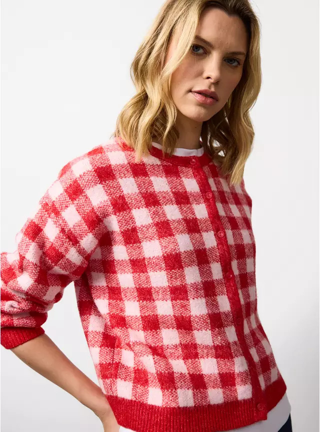 Red Gingham Button Through Cardigan 24 | Tu Clothing