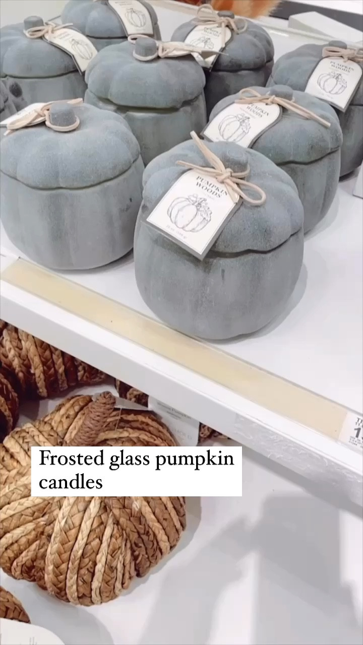 Frosted glass pumpkin candles at Target! 👏🏻 The “Pumpkin Woods” scent is my favorite! 

#candle #gift #fallcandles #falldecor

#LTKHome #LTKSeasonal #LTKVideo