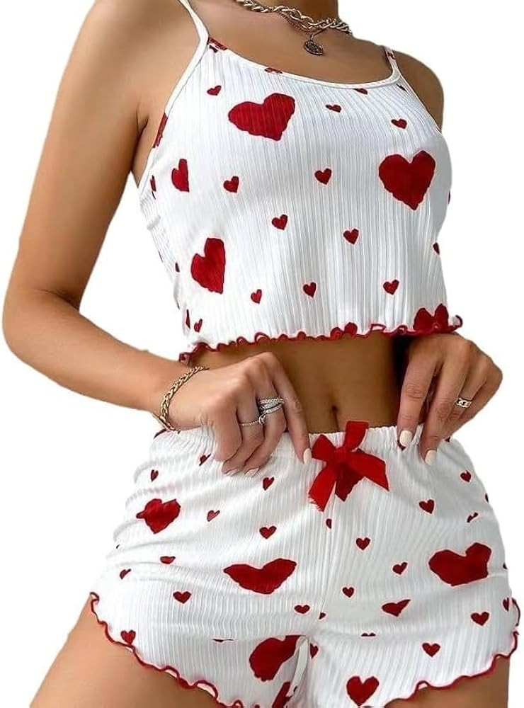 UNIQUEONE Cute Pajamas for Women Strawberry Print PJ Set Crop Cami Tops and Shorts Set 2 Piece Lo... | Amazon (US)