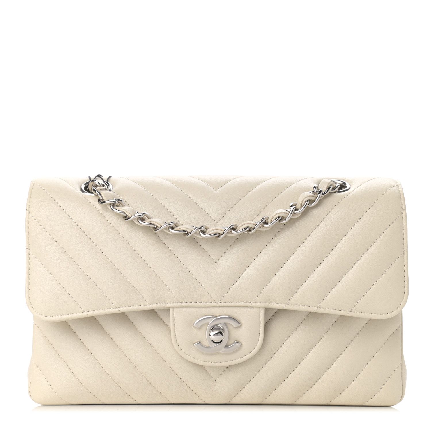 CHANEL Lambskin Chevron Quilted Small Double Flap White | FASHIONPHILE | Fashionphile