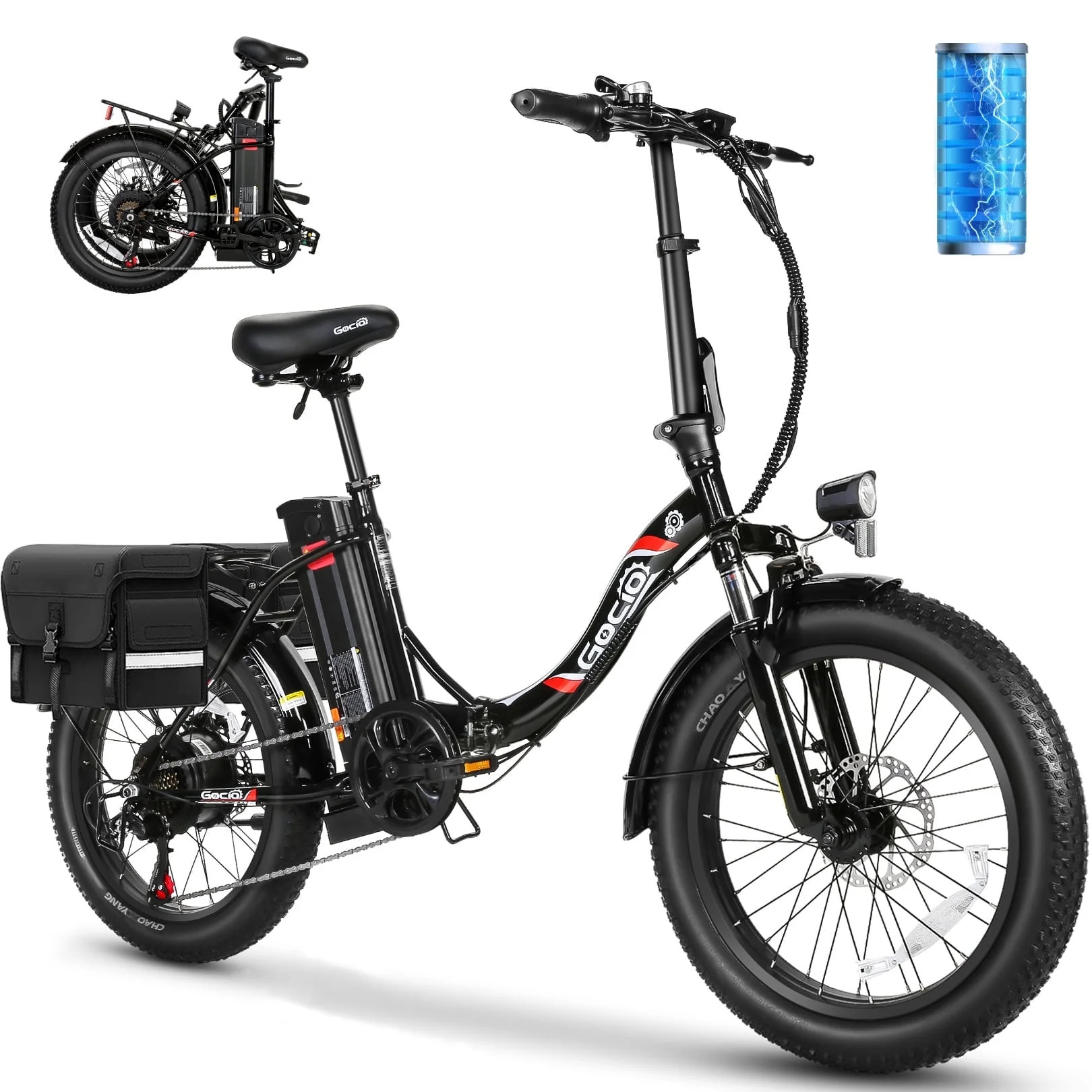 Gocio 20" Foldable Fat Tire Electric Bike for Adults, 500W Peak Motor, 48V 10.4Ah (500Wh) Removab... | Walmart (US)