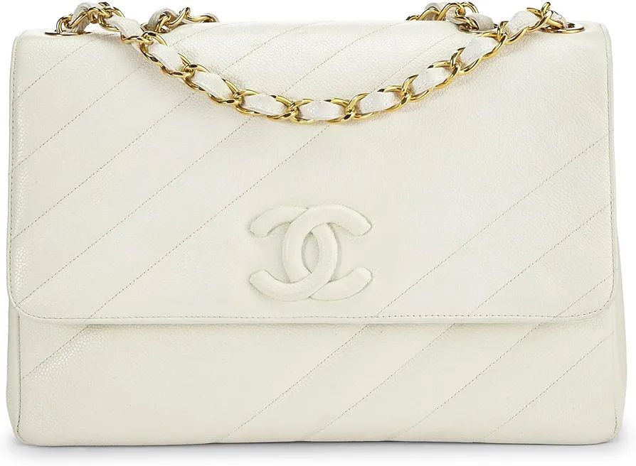 Amazon.com: Chanel, Pre-Loved White Caviar Diagonal Flap Jumbo, White : Luxury Stores | Amazon (US)