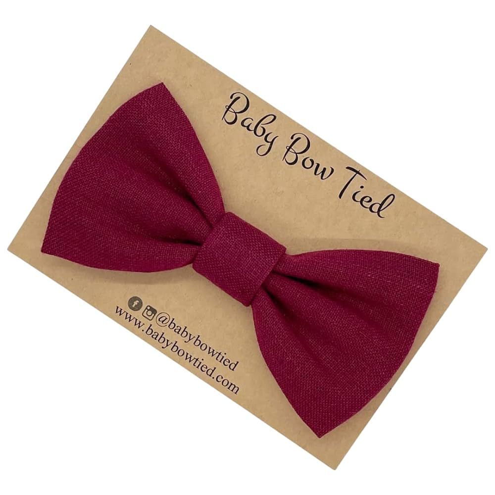Handmade Pre-Tied Clip on Bow Tie for Baby to Young Boy (Small, Burgundy) | Amazon (US)