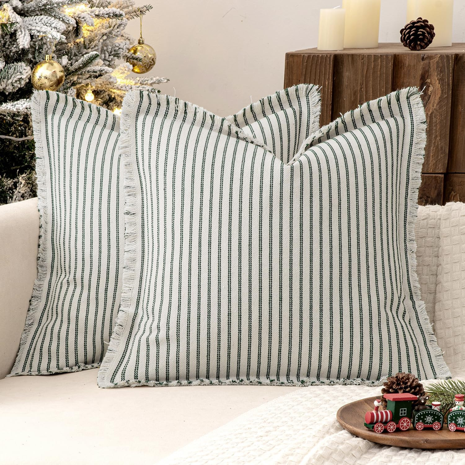 MIULEE Christmas Dark Green Striped Decorative Throw Pillow Covers, 20x20 | Amazon (US)
