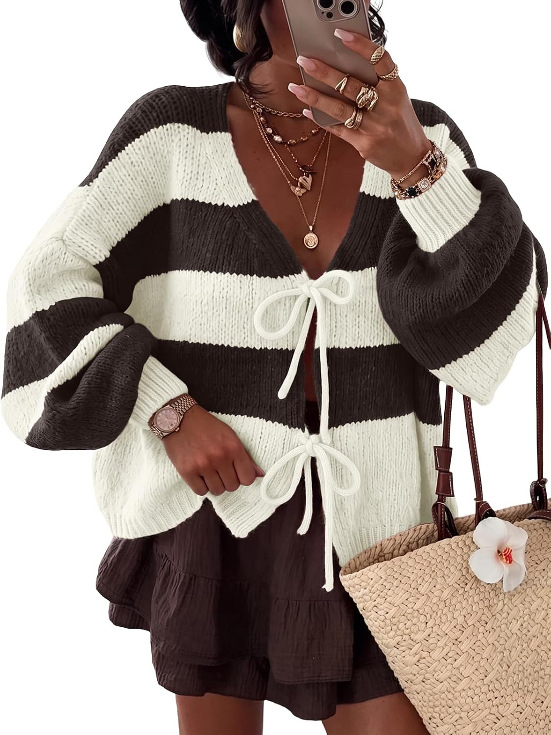 Trendy Queen Womens Oversized Striped Cardigan Sweaters Chunky Fall Outfits | Amazon (US)